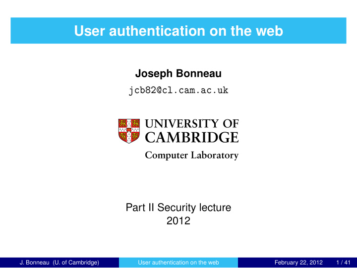 user authentication on the web
