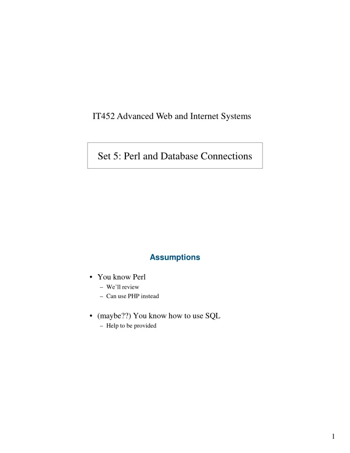 set 5 perl and database connections