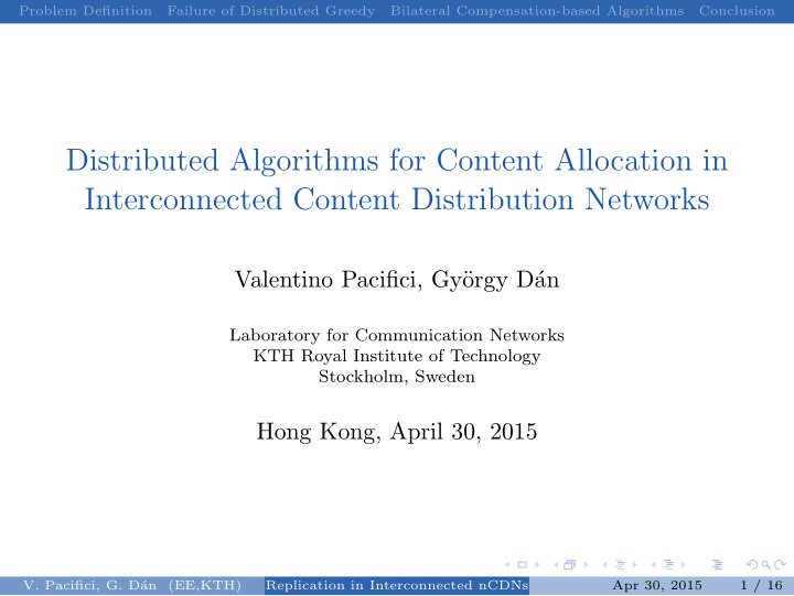 distributed algorithms for content allocation in