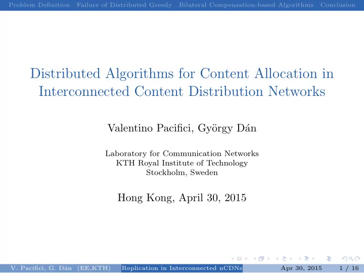 distributed algorithms for content allocation in