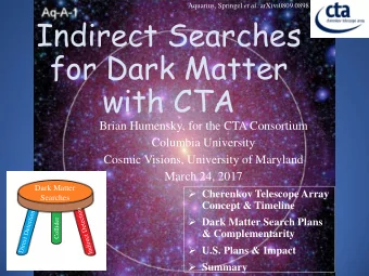 Indirect Searches  for Dark Matter  with CTA  Brian Humensky, for the CTA Consortium  Columbia