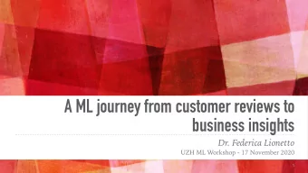 A ML journey from customer reviews to  business insights  Dr. Federica Lionetto  UZH ML Workshop -