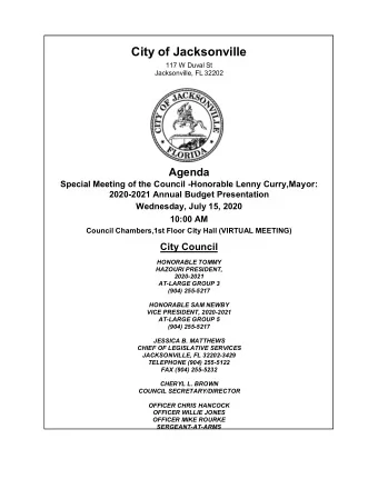 City of Jacksonville  117 W Duval St  Jacksonville, FL 32202  Agenda  Special Meeting of the