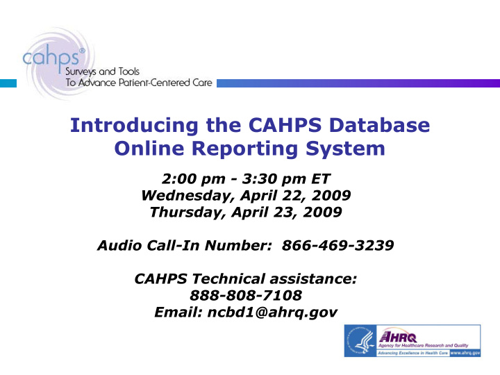 introducing the cahps database online reporting system