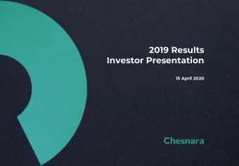 Investor Presentation  15 April 2020  AGENDA FOR 2019 RESULTS PRESENTATION OVERVIEW  John Deane,