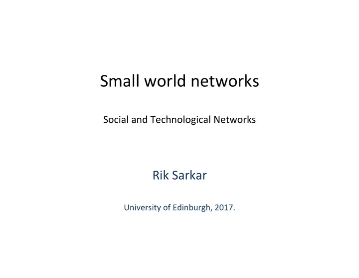 small world networks