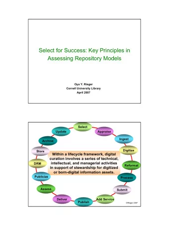 Select for Success: Key Principles in  Assessing Repository Models  Oya Y. Rieger  Cornell