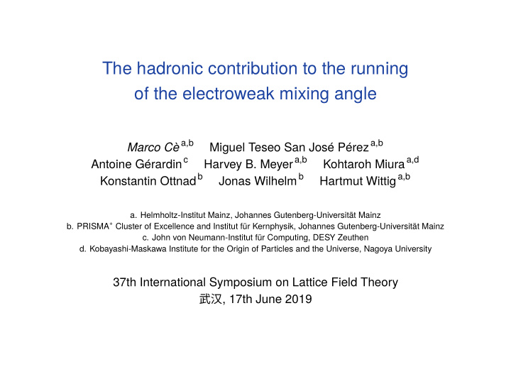 the hadronic contribution to the running of the