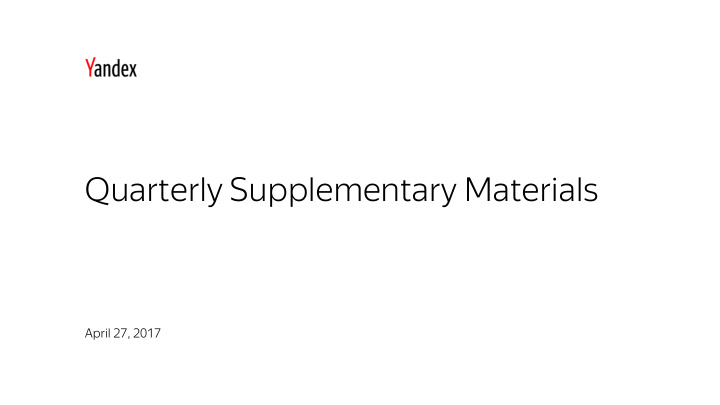 quarterly supplementary materials