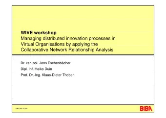 WIVE workshop  WIVE workshop  Managing distributed innovation processes in  Virtual Organisations