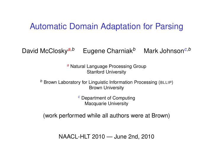 automatic domain adaptation for parsing