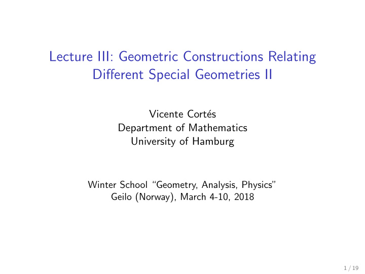 lecture iii geometric constructions relating different