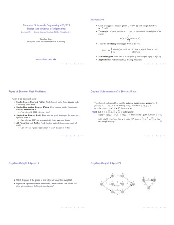 Introduction  Computer Science &amp; Engineering 423/823 I Given a weighted, directed graph G = ( V