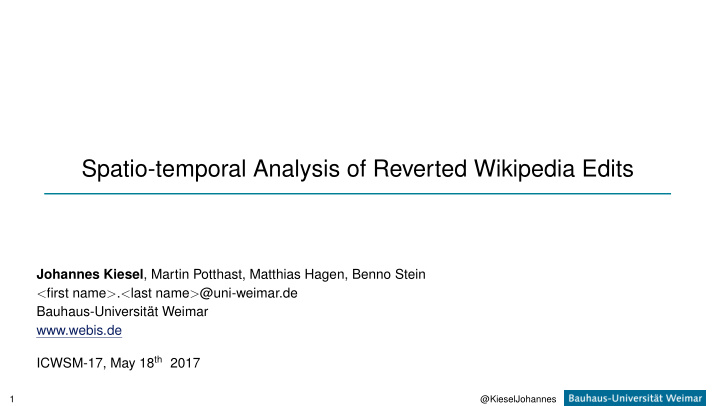 spatio temporal analysis of reverted wikipedia edits