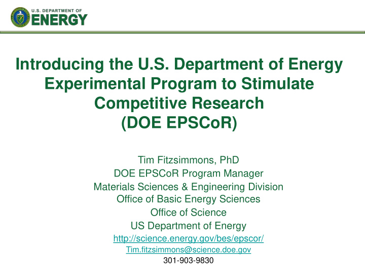 introducing the u s department of energy experimental