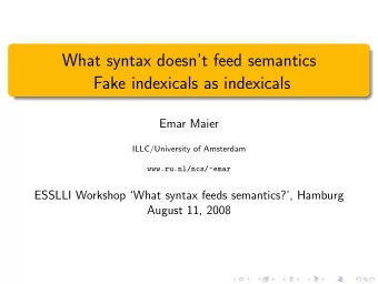 What syntax doesnt feed semantics  Fake indexicals as indexicals  Emar Maier  ILLC/University of