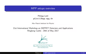 MPP setups overview  Philipp Leitl  phleitl@mpp.mpg.de  Max Planck Institute for Physics  21st