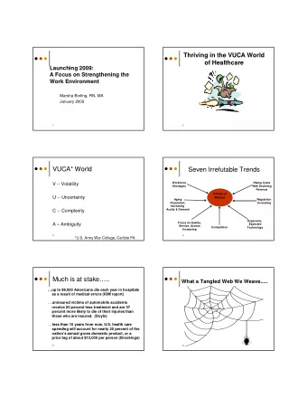 VUCA* World  Seven Irrefutable Trends  Workforce  Rising Costs  V -- Volatility  Shortages  With