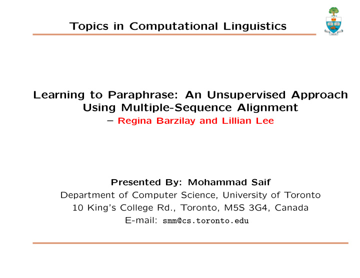 topics in computational linguistics learning to