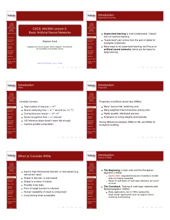 Introduction  Supervised Learning  CSCE  CSCE  496/896  496/896  Lecture 2:  Lecture 2:  Basic