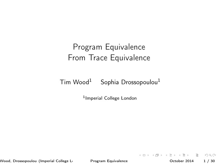 program equivalence from trace equivalence