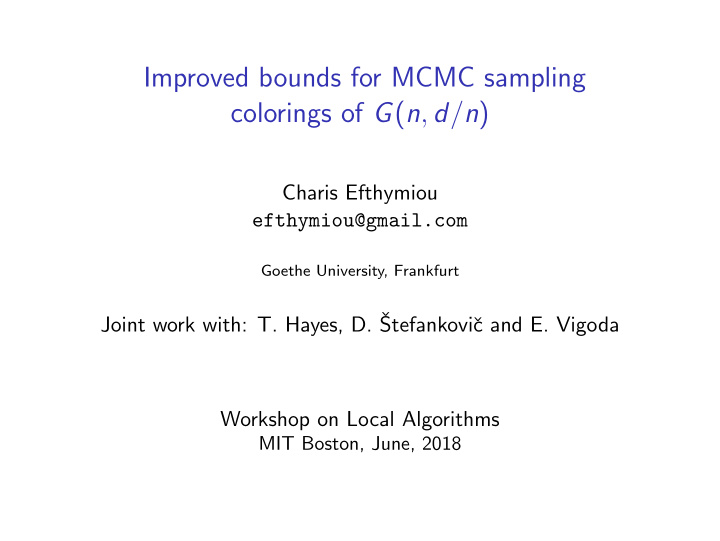 improved bounds for mcmc sampling colorings of g n d n