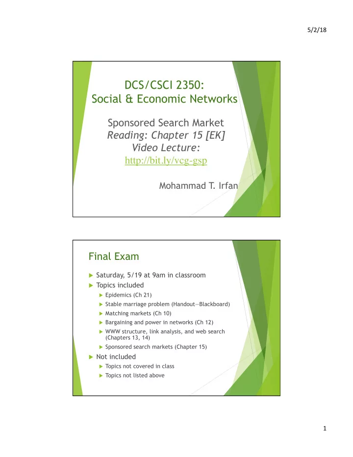 dcs csci 2350 social economic networks