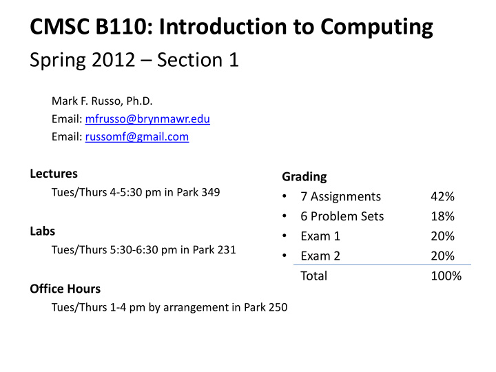 cmsc b110 introduction to computing