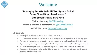 Welcome  Leveraging the ACM Code Of Ethics Against Ethical Snake Oil and Dodgy Development