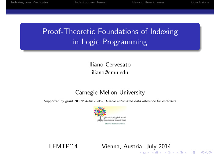 proof theoretic foundations of indexing in logic