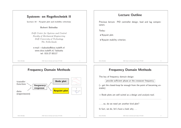 lecture outline systeem en regeltechniek ii