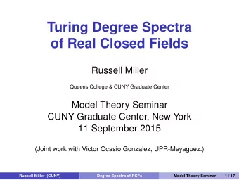 Turing Degree Spectra  of Real Closed Fields  Russell Miller  Queens College &amp; CUNY Graduate