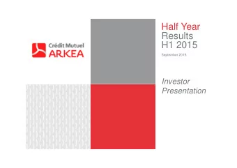 Half Year  Results  H1 2015  September 2015  Investor  Presentation  Disclaimer  This material may