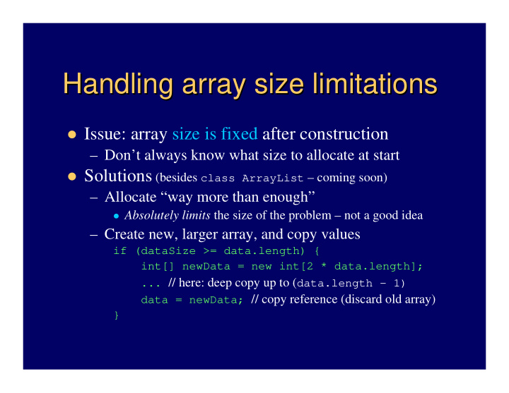 handling array size limitations handling array size