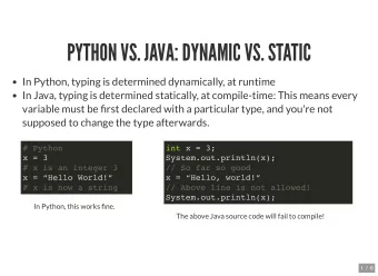 PYTHON VS. JAVA: DYNAMIC VS. STATIC  In Python, typing is determined dynamically, at runtime  In