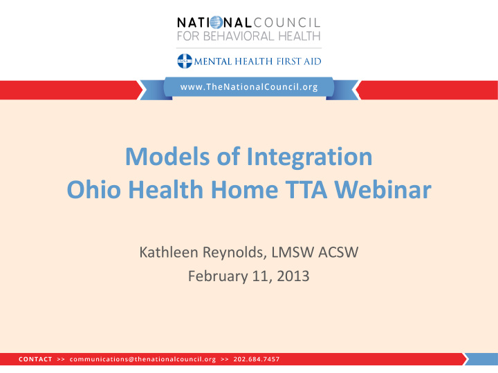 models of integration ohio health home tta webinar