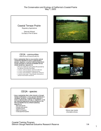Coastal Terrace Prairie  Regulatory Applications  Deborah Hillyard  Ca Dept of Fish &amp; Game
