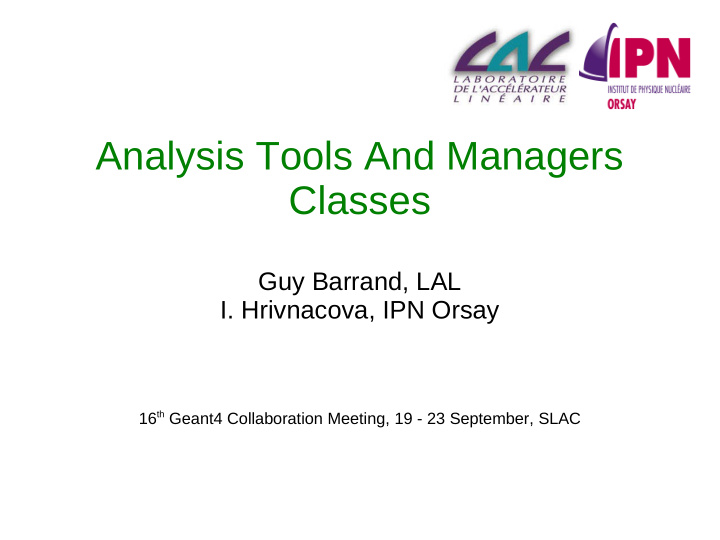 analysis tools and managers classes