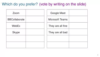 Which do you prefer? (vote by writing on the slide)  Zoom  Google Meet  BBCollaborate  Microsoft