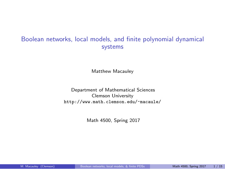 boolean networks local models and finite polynomial