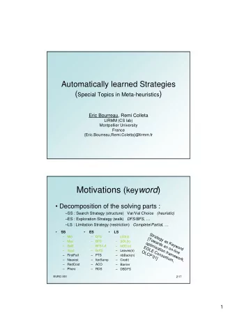 Motivations ( key word )   Decomposition of the solving parts : SS : Search Strategy