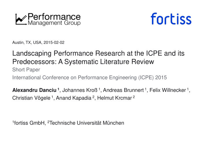 landscaping performance research at the icpe and its