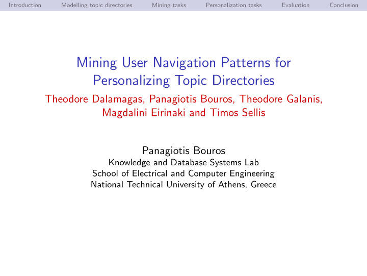 mining user navigation patterns for personalizing topic