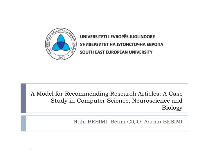 a model for recommending research articles a case study