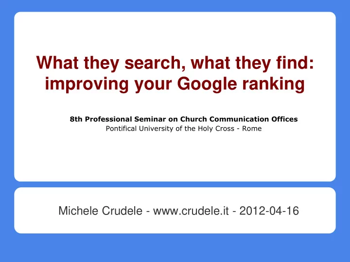 8th professional seminar on church communication offices