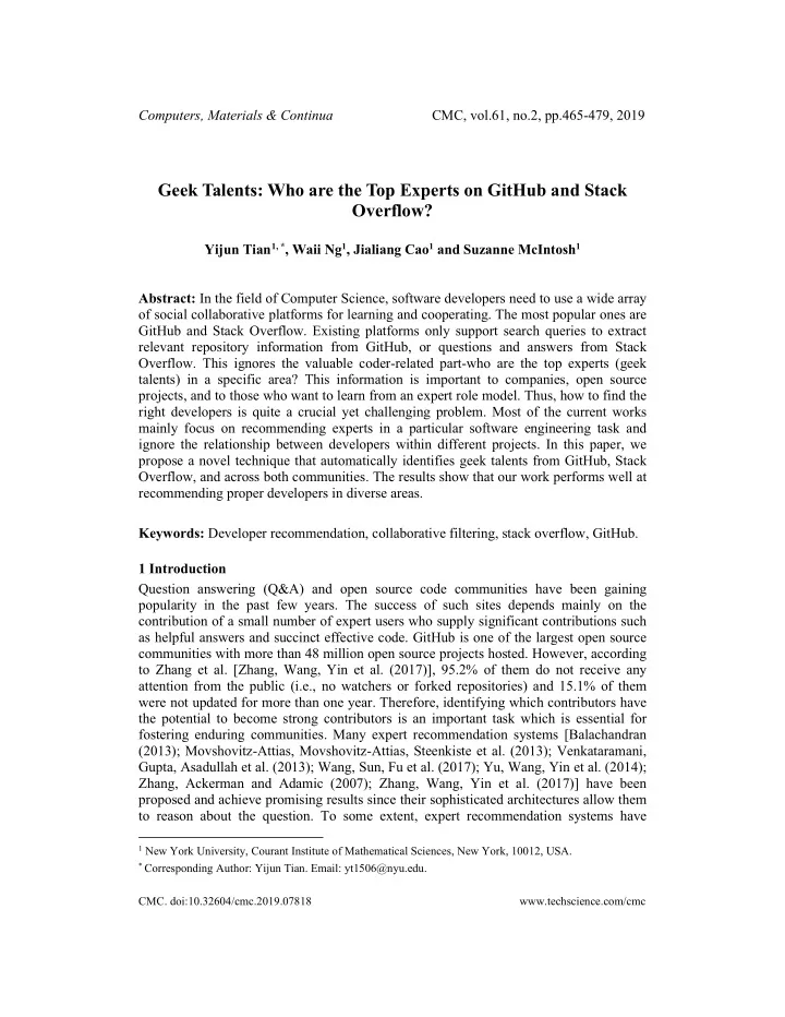 geek talents who are the top experts on github and stack