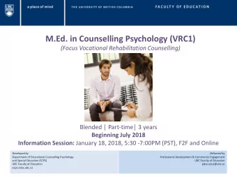 M.Ed. in Counselling Psychology (VRC1)  (Focus Vocational Rehabilitation Counselling) Blended