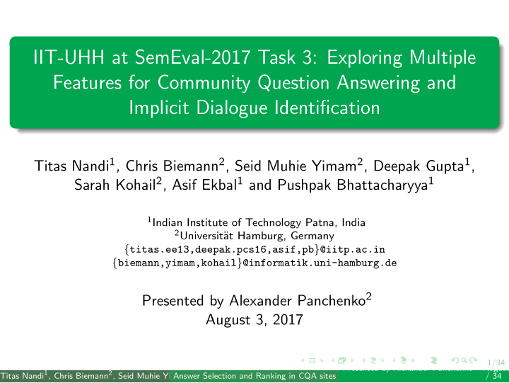 iit uhh at semeval 2017 task 3 exploring multiple