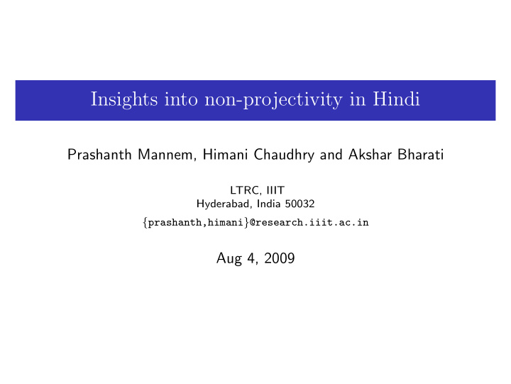 insights into non projectivity in hindi