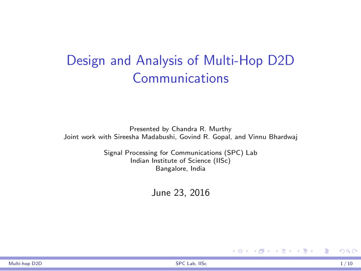 design and analysis of multi hop d2d communications